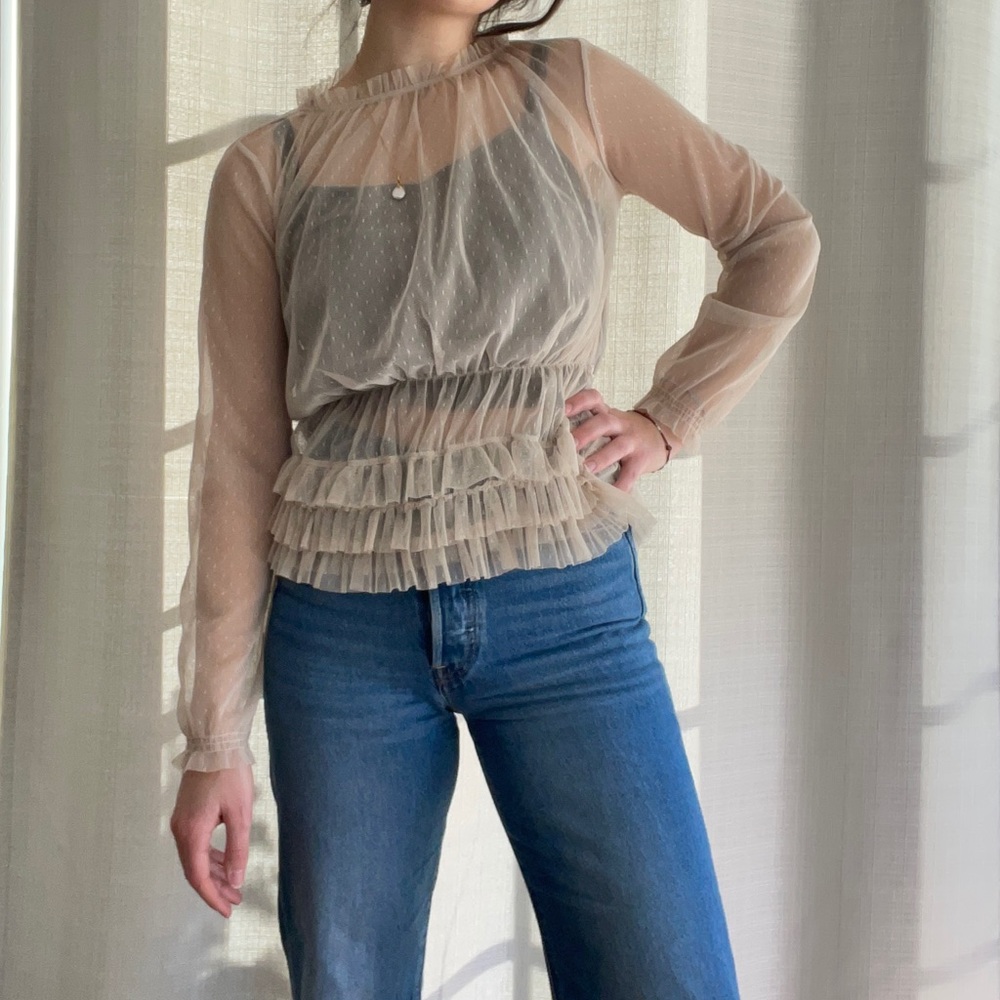 High collar sheer polka dot blouse from mango